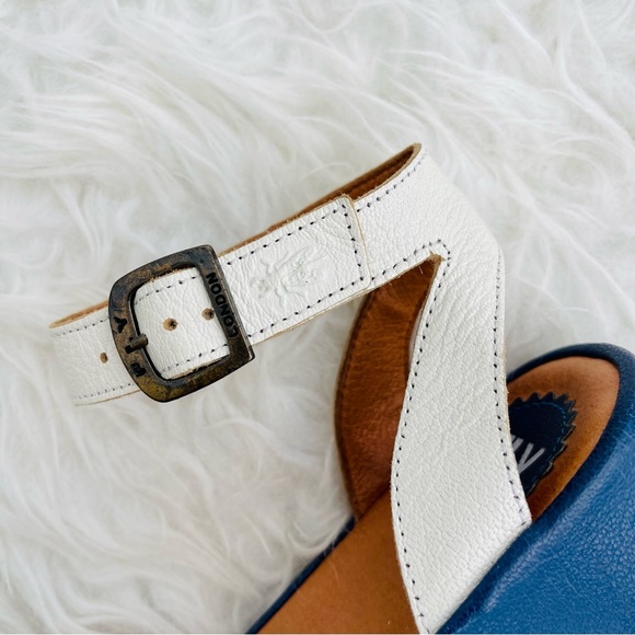 Fly London Navy Blue Perforated Mesh Leather Low Platform Sandal - Picture 12 of 16